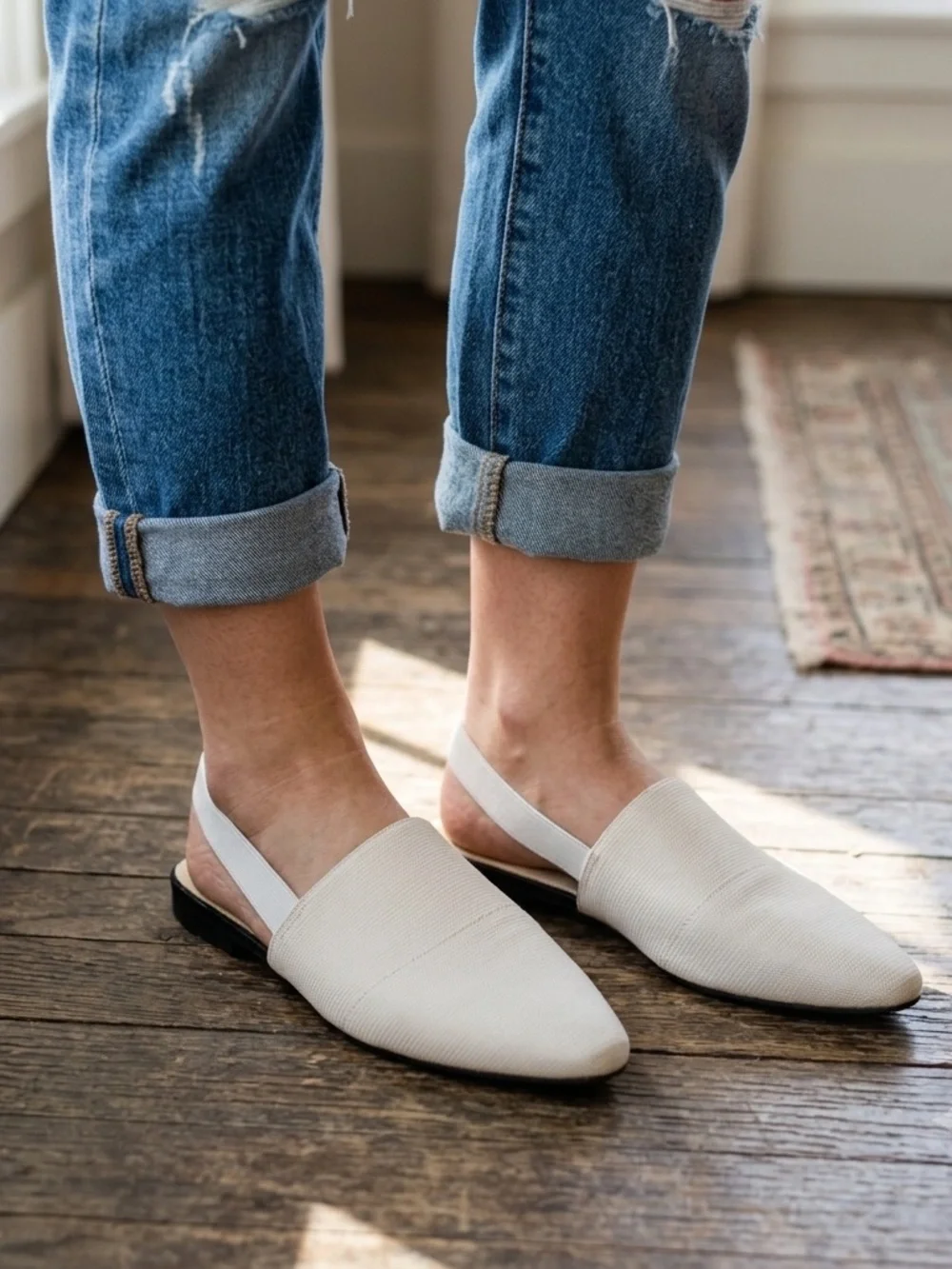 Vintage Rio Sunwear Off-White Canvas Slingback Flats - Women's Size 6